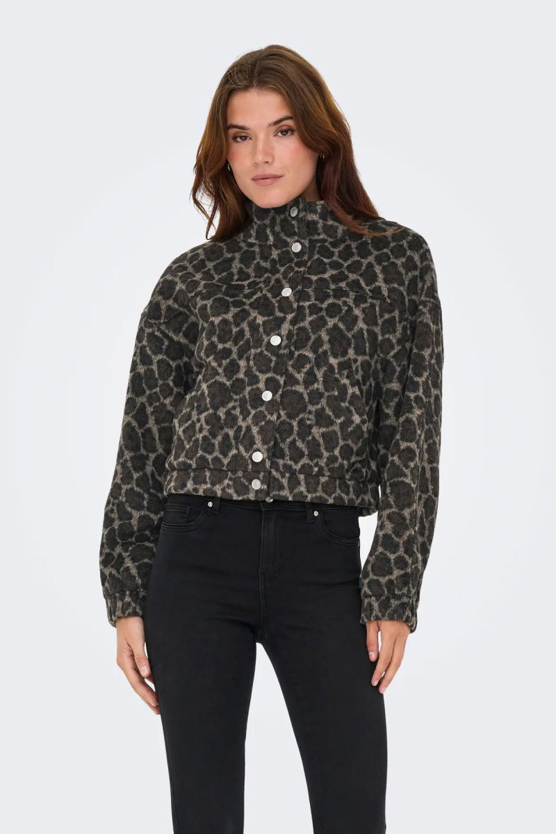 Only Kadın Onlemılıa Leopar Desenli Dik Yaka Mont 15349082 Kahverengi - 1