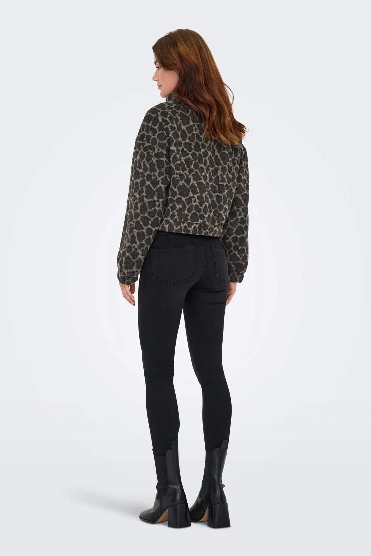 Only Kadın Onlemılıa Leopar Desenli Dik Yaka Mont 15349082 Kahverengi - 4