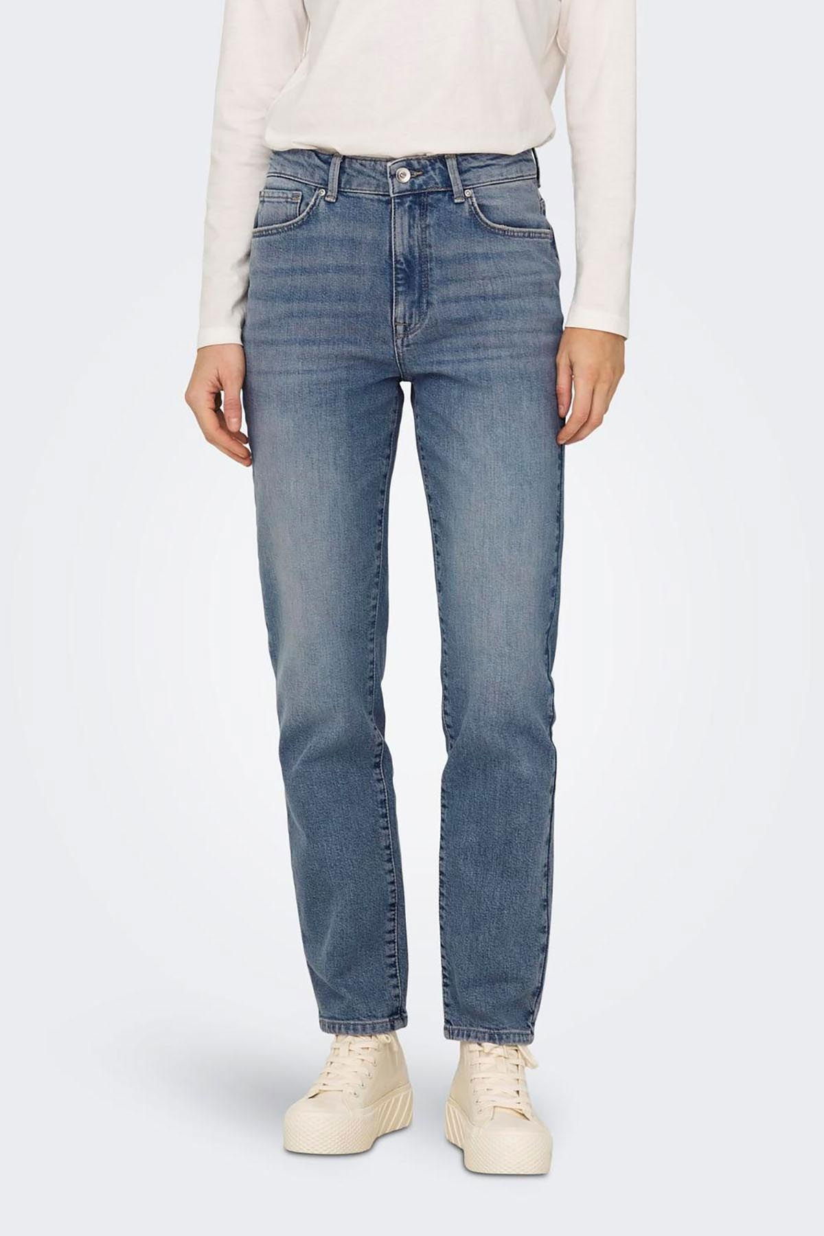 Only Kadın Onlemıly Yüksek Bel Normal Kesim Jean Pantolon 15283928 Mavi - 2