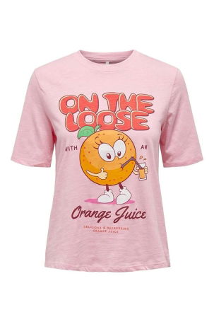 Only Kadın Onlfammy Bisiklet Yaka Meyve Baskılı T-Shirt 15296955 Pembe - 1