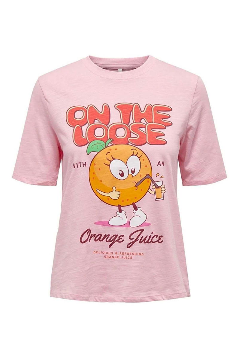 Only Kadın Onlfammy Bisiklet Yaka Meyve Baskılı T-Shirt 15296955 Pembe - Only