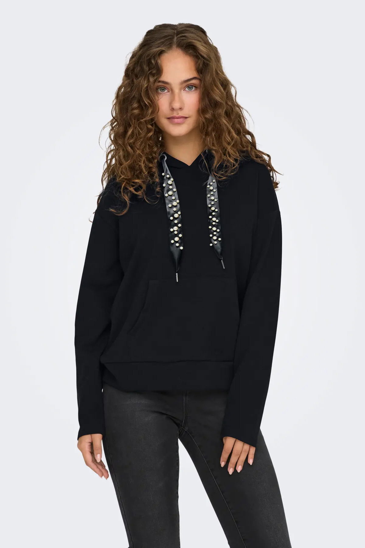 Only Kadın Onlfancy Kapüşonlu Kanguru Cepli Sweatshirt 15303838 Siyah - 1