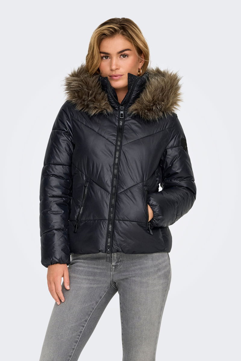 Only Kadın Onlfever Kapüşonu Kürklü Puffer Mont 15322003 Siyah - 1