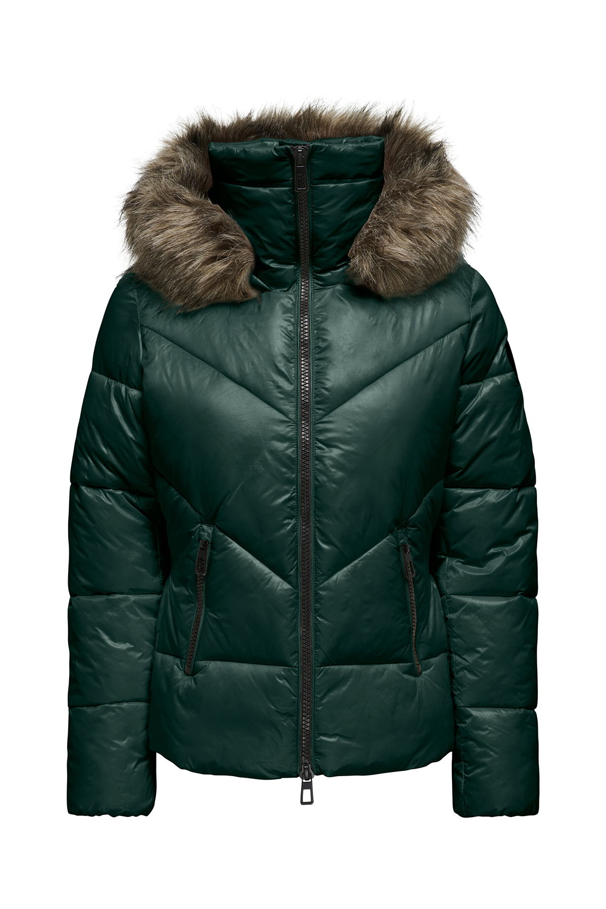 Only Kadın Onlfever Kapüşonu Kürklü Puffer Mont 15322003 Yeşil - 1