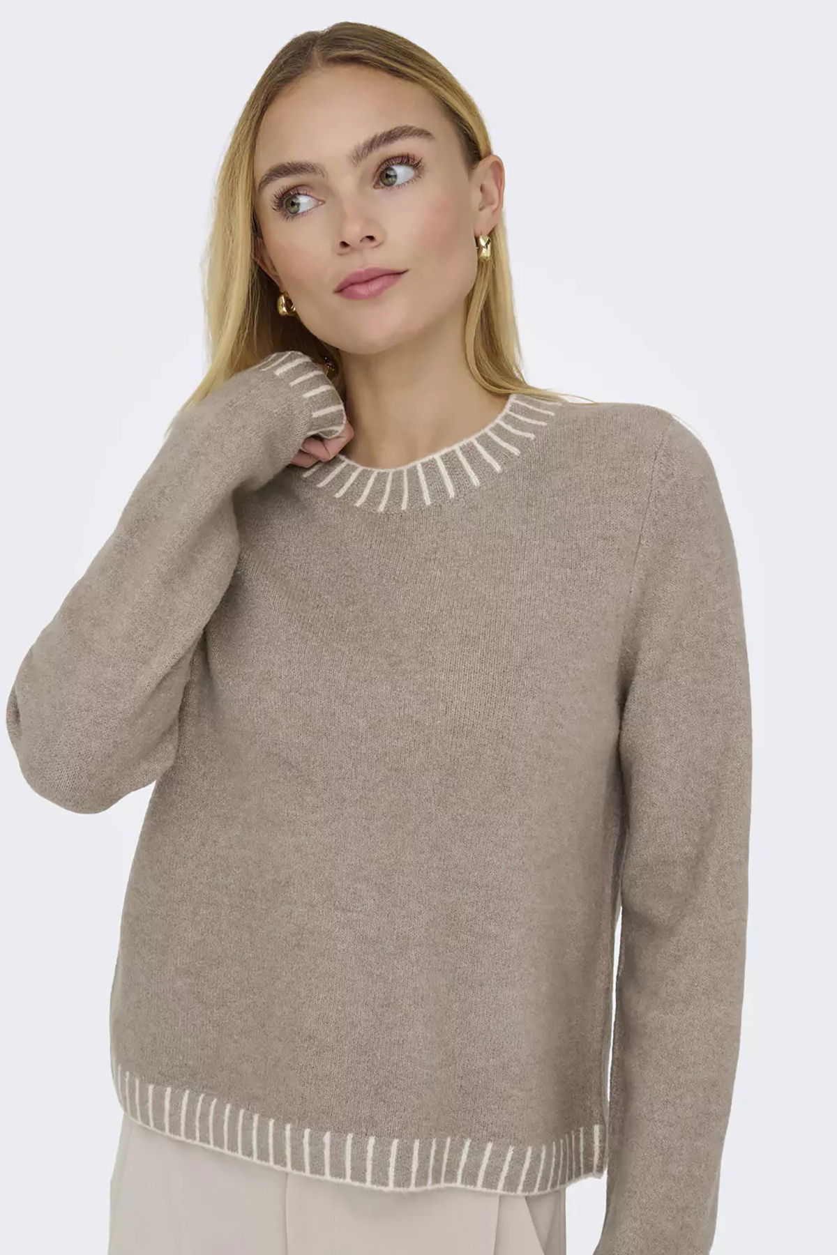 Only Kadın Onlfına Bisiklet Yaka Yünlü Örme Kazak 15350496 Vizon - 1