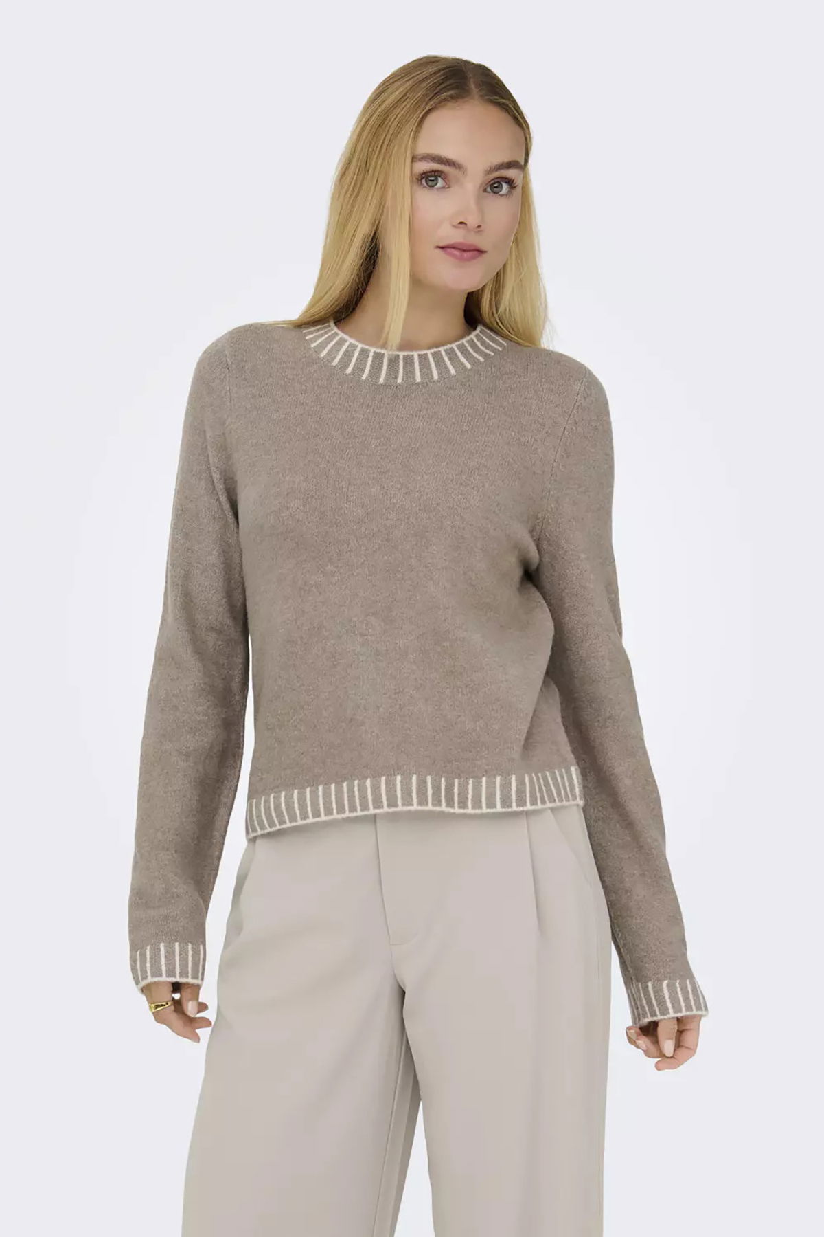 Only Kadın Onlfına Bisiklet Yaka Yünlü Örme Kazak 15350496 Vizon - 2