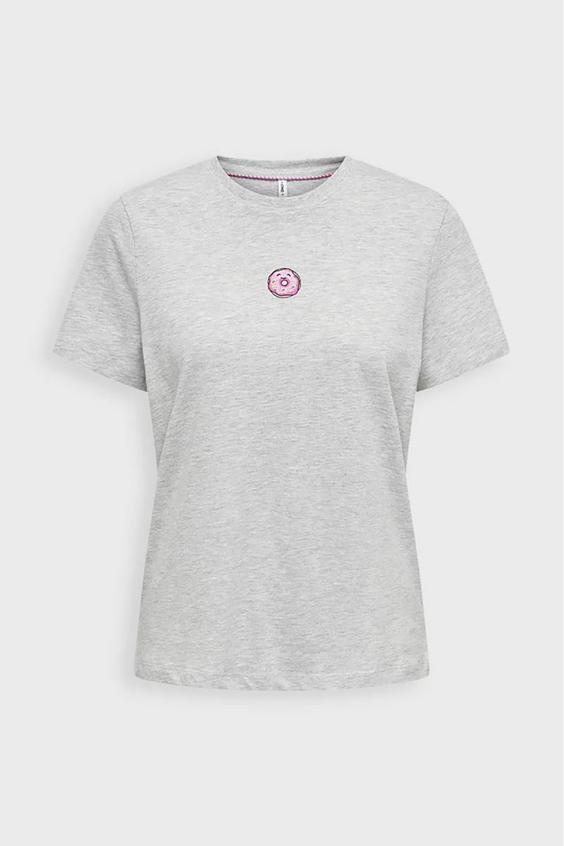 Only Kadın Onlfoodıe Baskı ve Yazı Detaylı Kısa Kol %100 Pamuk T-Shirt 15316728 Gri - Only
