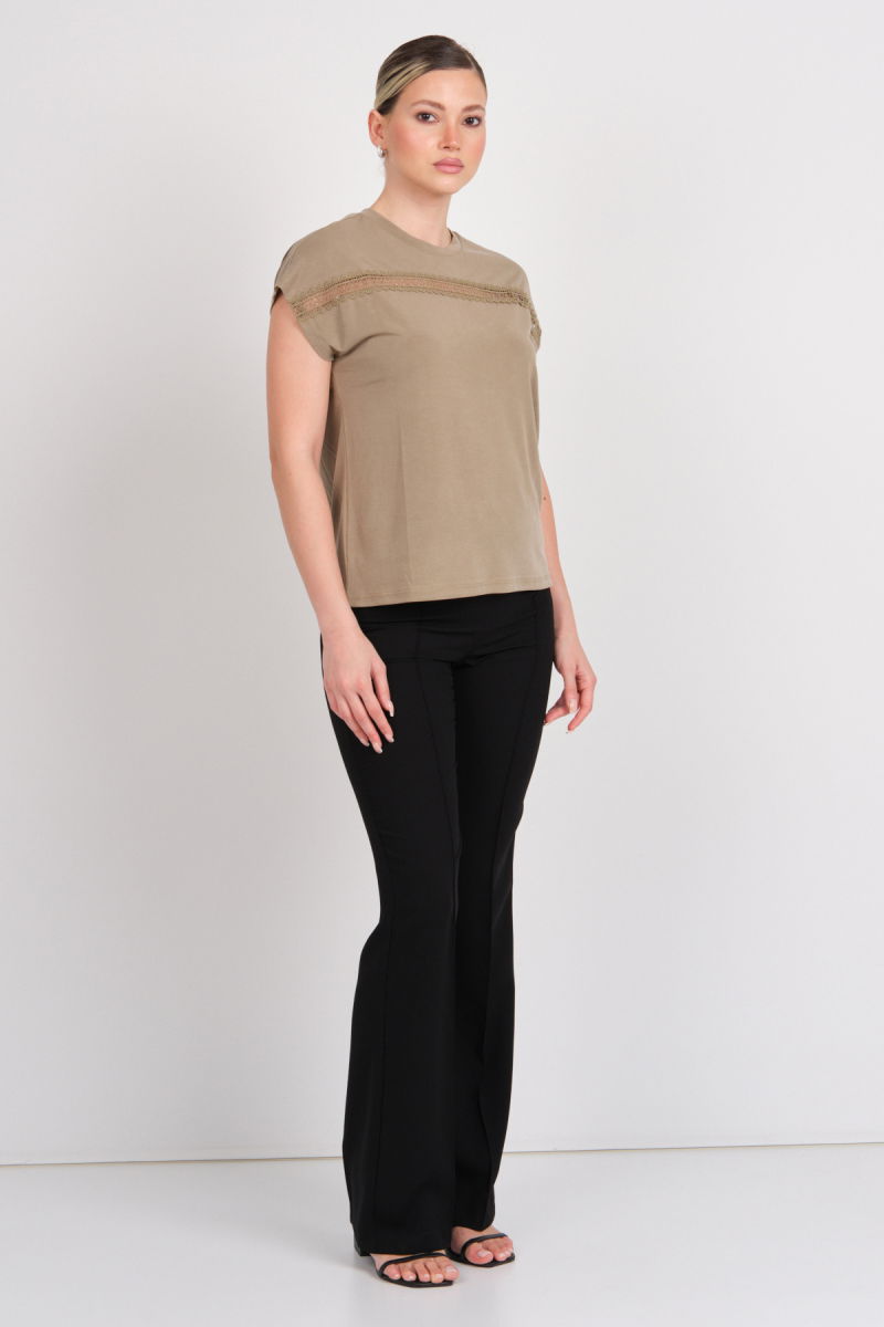 Only Kadın Onlfree Dantel Detaylı Kısa Kollu T-Shirt 15350108 Haki - 3