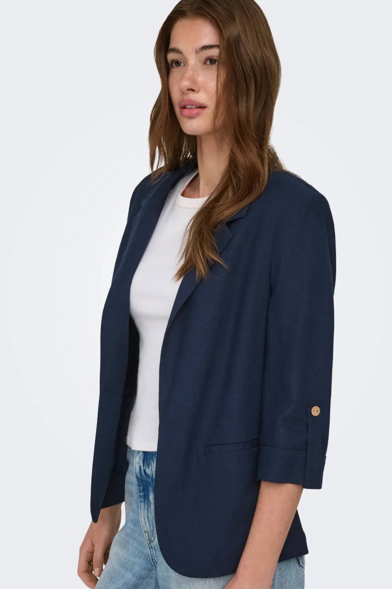 Only Kadın Onlgoa Keten Karışımlı Kapamasız Ceket 15363727 Lacivert - 3