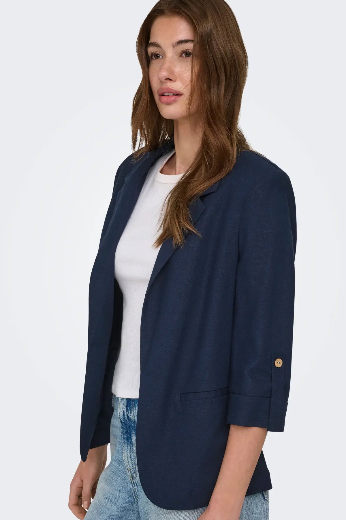 Only Kadın Onlgoa Keten Karışımlı Kapamasız Ceket 15363727 Lacivert - 3