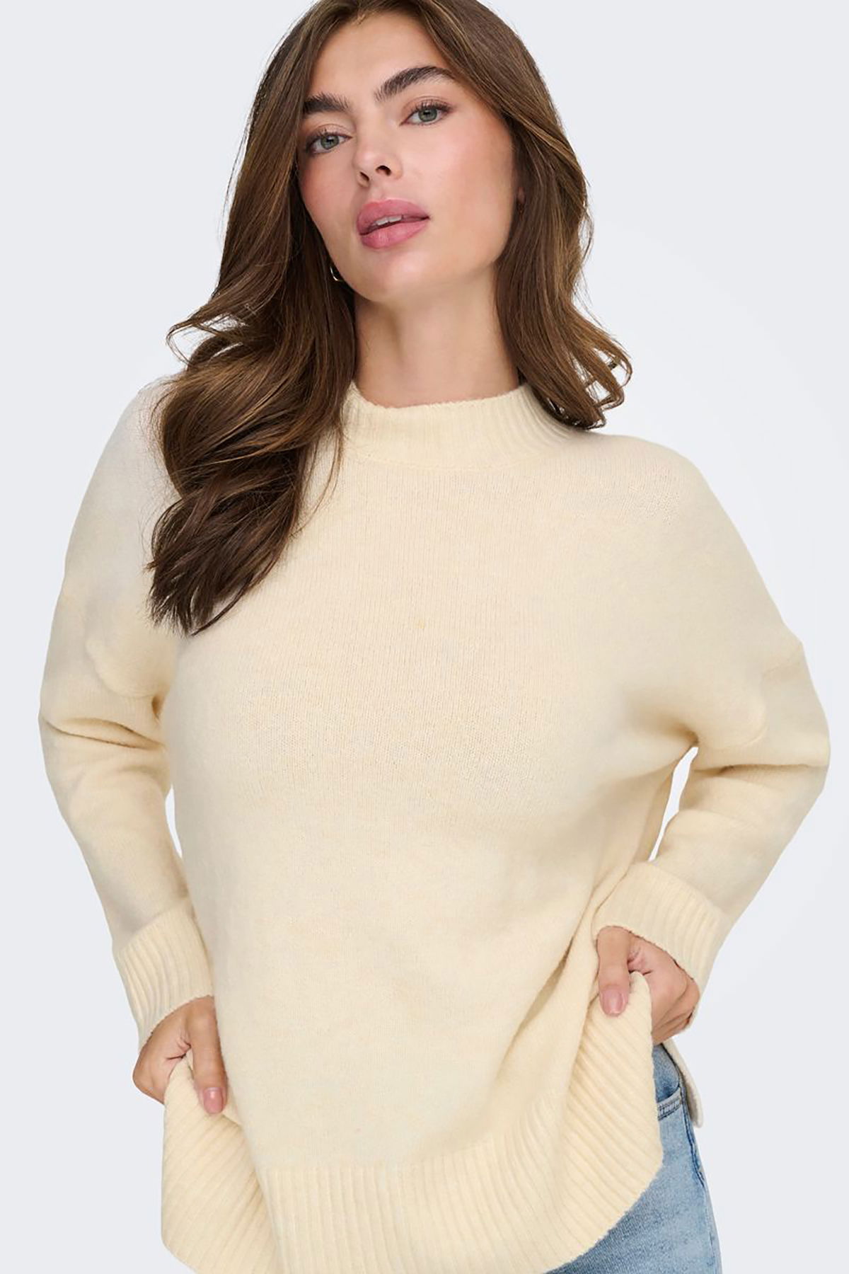 Only Kadın Onlhazel Yarım Balıkçı Oversize Yünlü Örme Kazak 15352853 Krem - 1