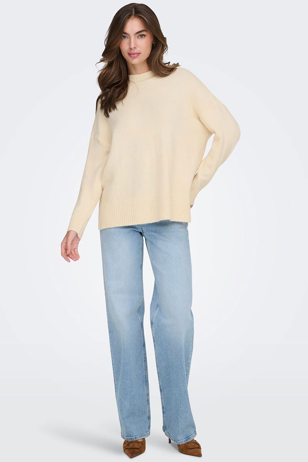 Only Kadın Onlhazel Yarım Balıkçı Oversize Yünlü Örme Kazak 15352853 Krem - 4