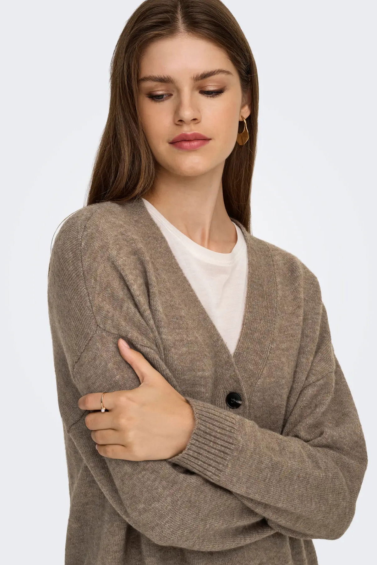 Only Kadın Onlhouston V Yaka Uzun Kollu Yünlü Hırka 15353192 Fındık - 2