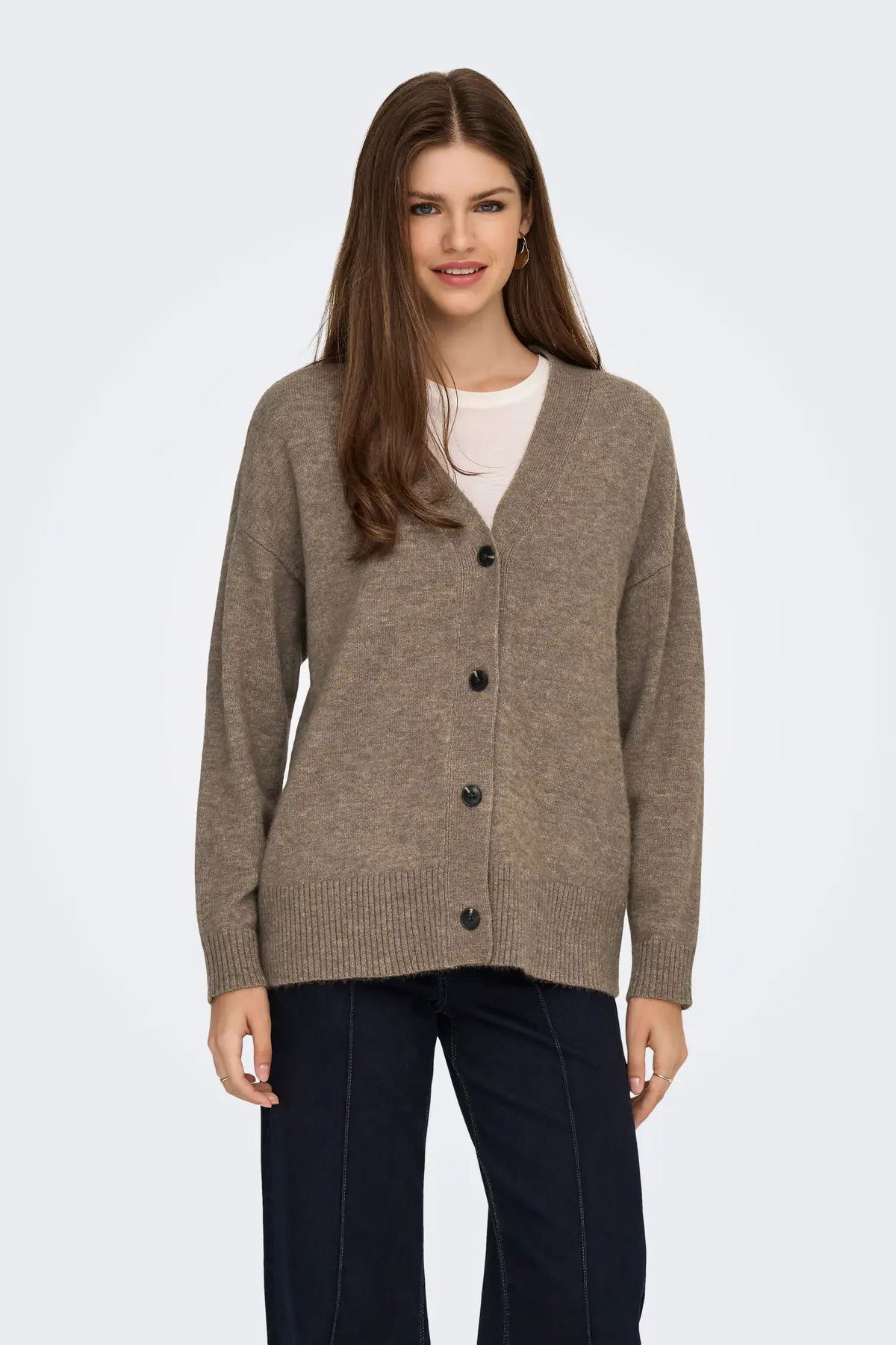 Only Kadın Onlhouston V Yaka Uzun Kollu Yünlü Hırka 15353192 Fındık - 3