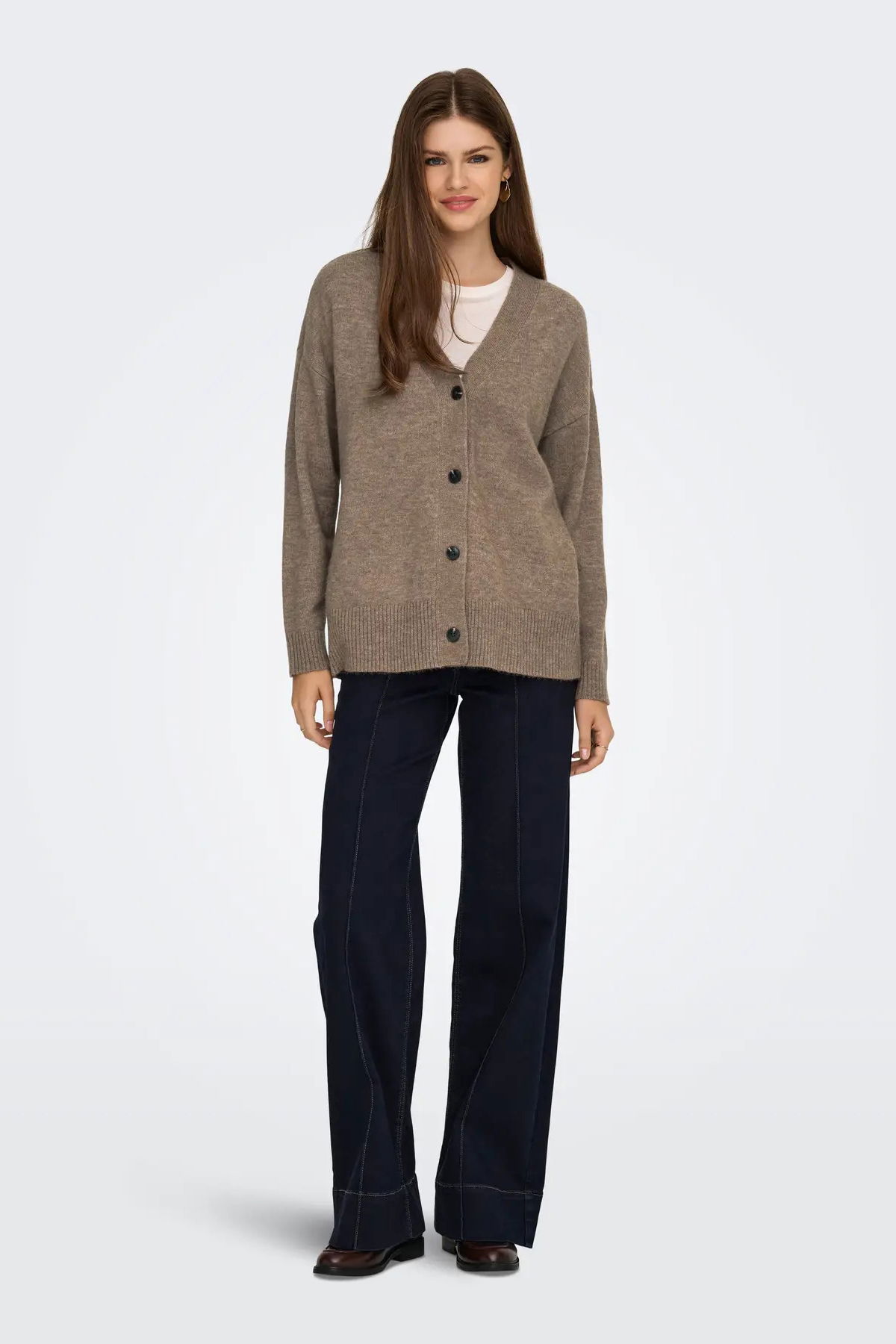 Only Kadın Onlhouston V Yaka Uzun Kollu Yünlü Hırka 15353192 Fındık - 4