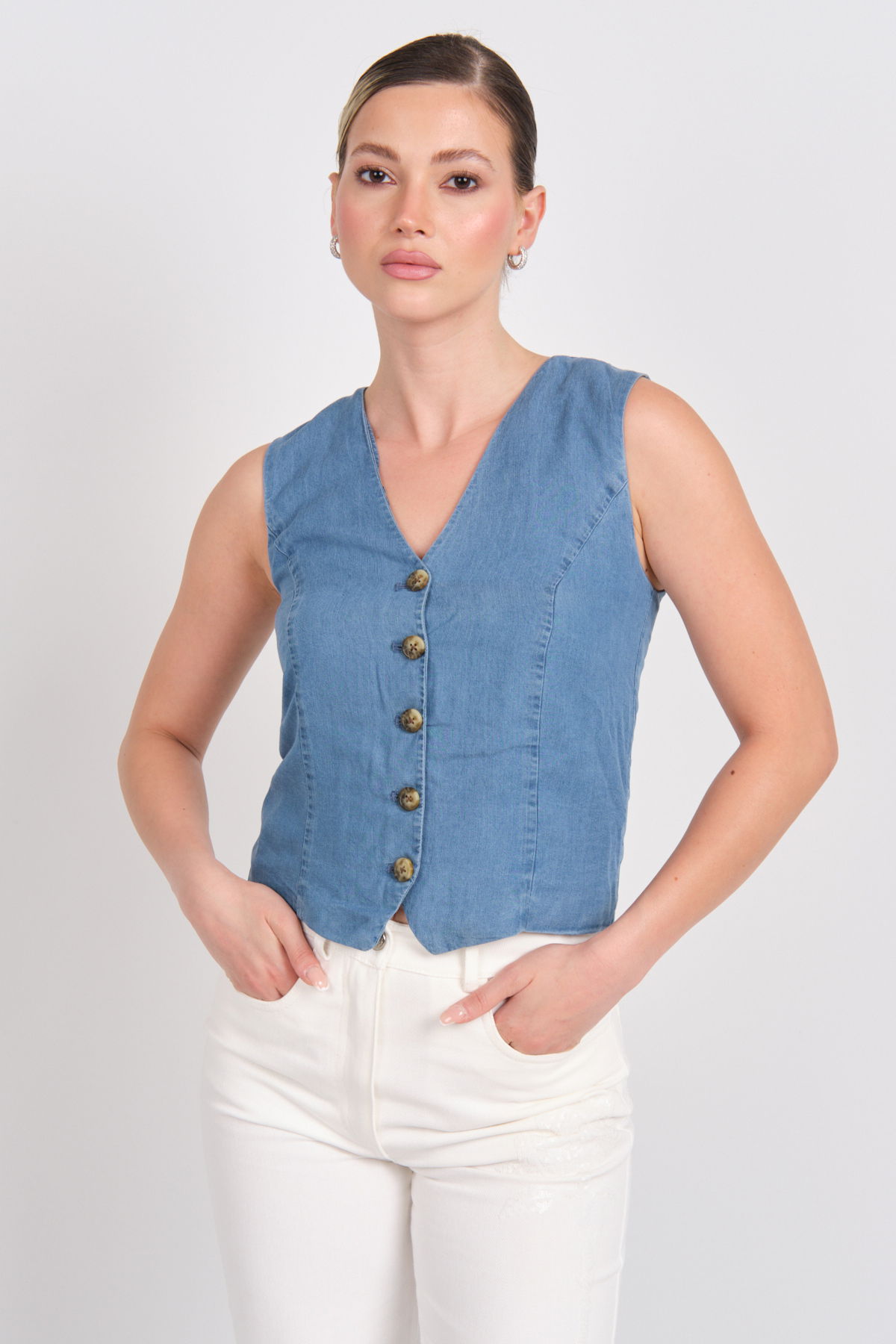 Only Kadın Onlırıs Kolsuz Düğmeli Jean Yelek 15337941 Indigo - 1