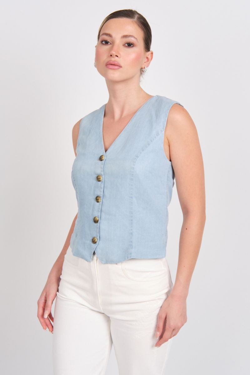 Only Kadın Onlırıs Kolsuz Düğmeli Jean Yelek 15337941 Mavi 