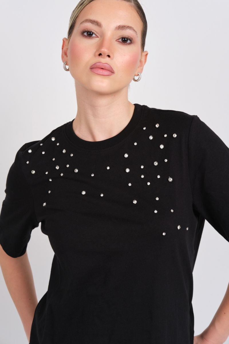 Only Kadın Onljulıa Bisiklet Yaka Taş Detaylı %100 Pamuk T-Shirt 15324847 Siyah - Only