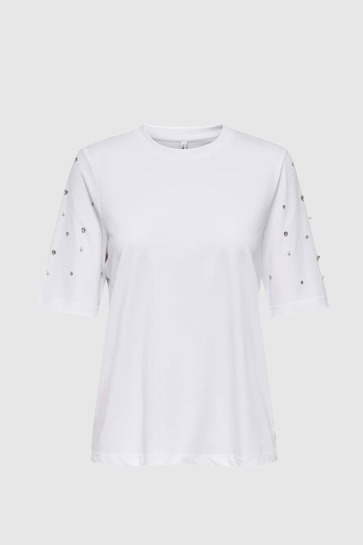 Only Kadın Onljulıa Bisiklet Yaka Taş Detaylı %100 Pamuk T-Shirt 15324847 Whıte - 2