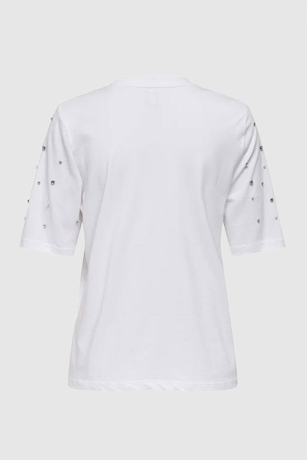 Only Kadın Onljulıa Bisiklet Yaka Taş Detaylı %100 Pamuk T-Shirt 15324847 Whıte - 3