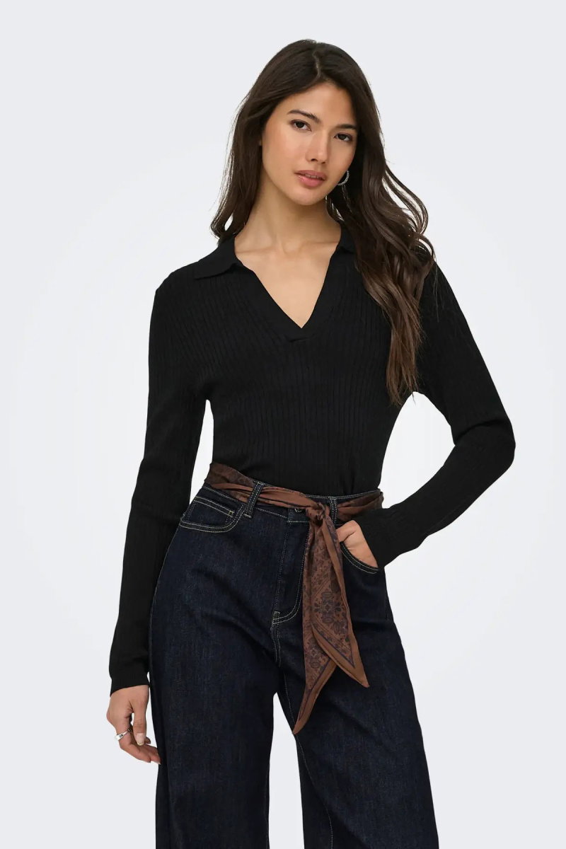 Only Kadın Onlkaya Polo Yaka Kazak 15344841 Siyah - Only