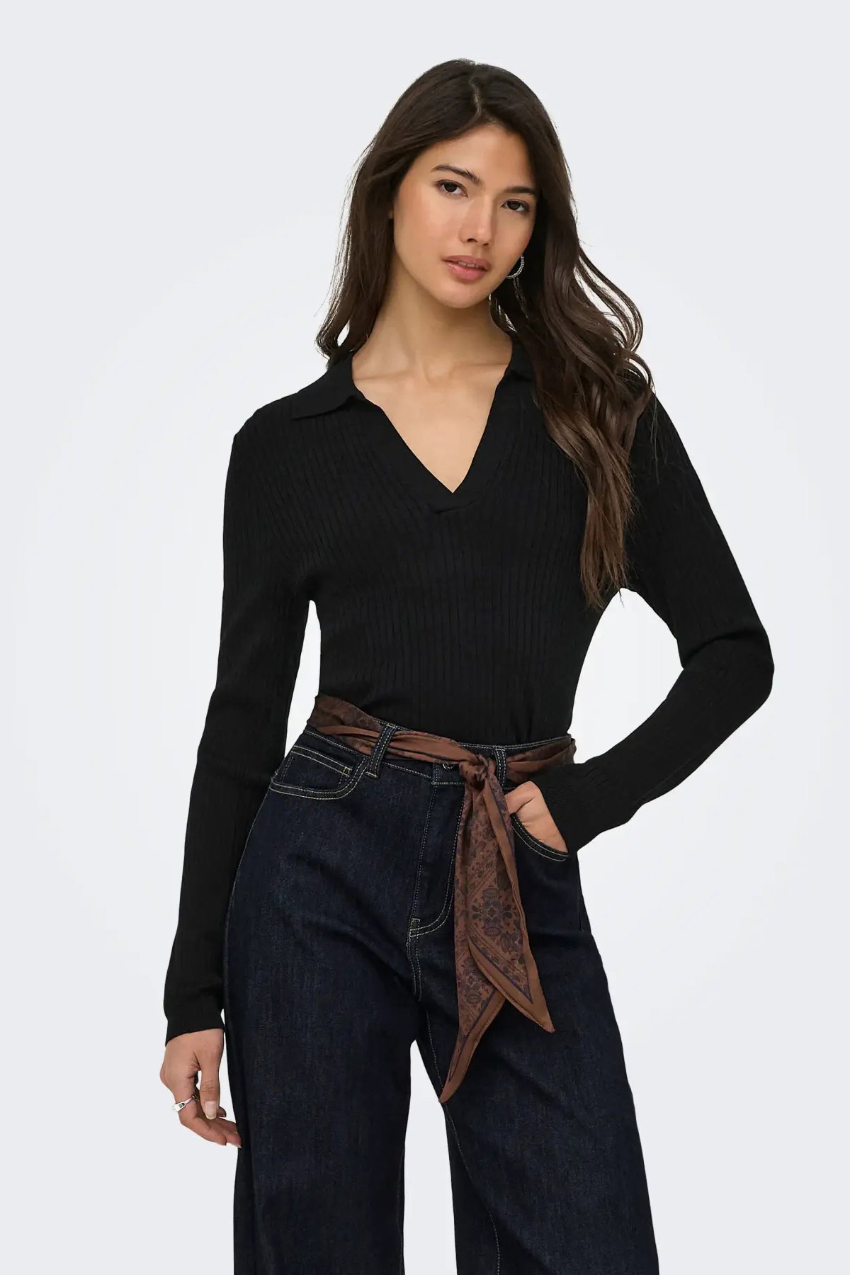 Only Kadın Onlkaya Polo Yaka Kazak 15344841 Siyah - 1