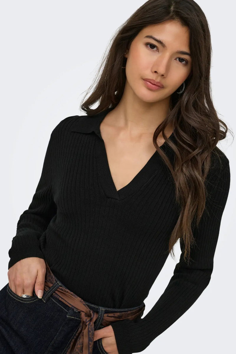 Only Kadın Onlkaya Polo Yaka Kazak 15344841 Siyah - 3