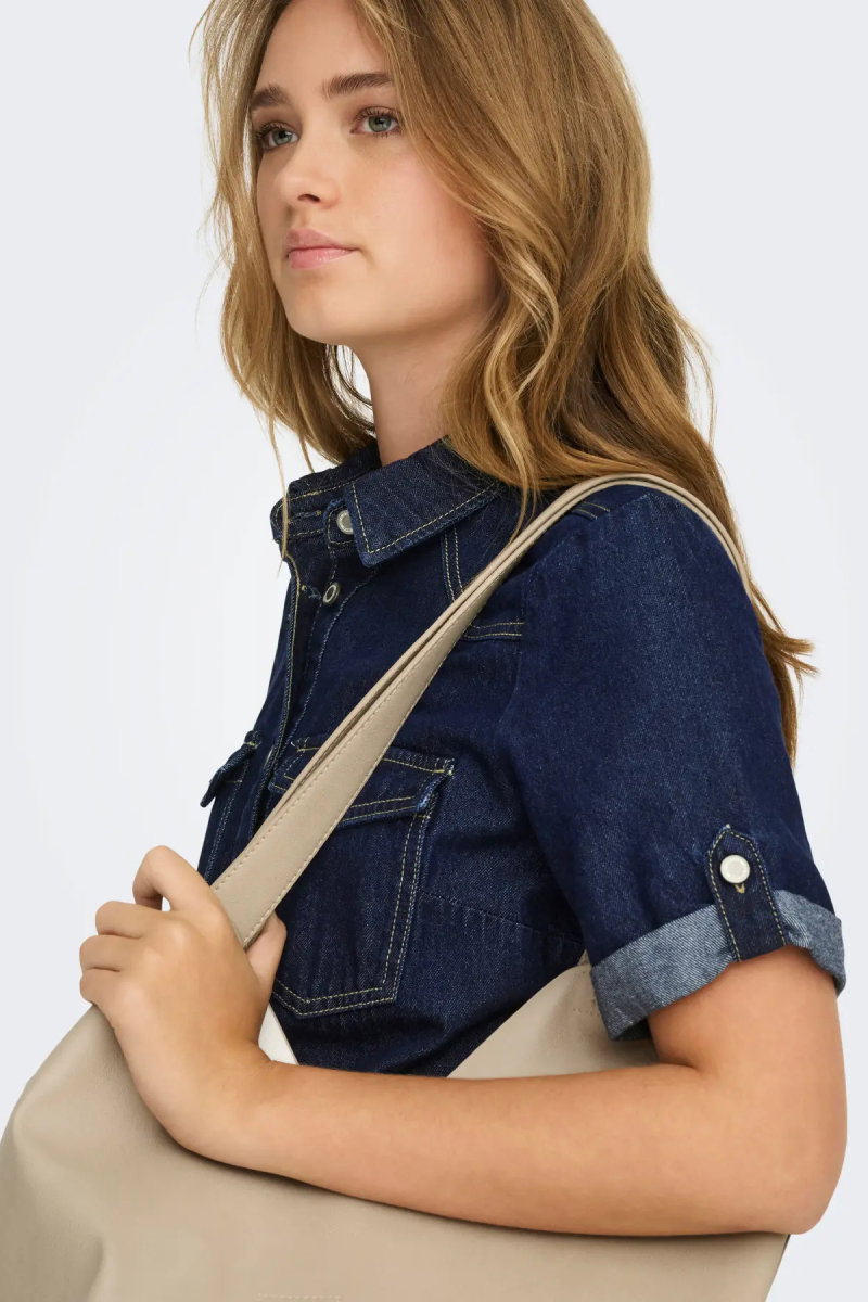 Only Kadın Onllısa Kısa Kollu Çift Cepli Kısa Kot Elbise 15353176 Koyu Mavi - 4