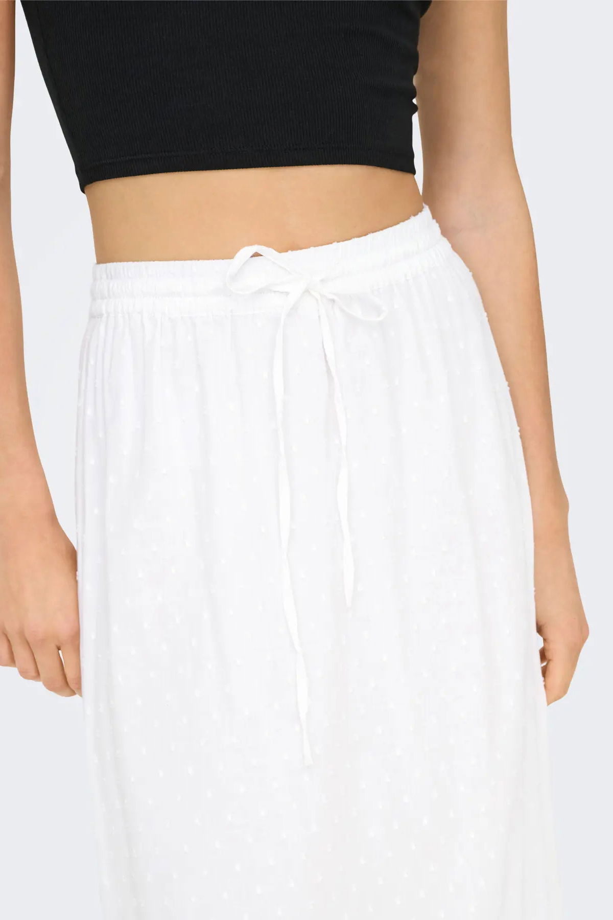 Only Kadın Onlmıley Beli Lastikli ve Bağcıklı %100 Pamuk Maxi Etek 15350029 Ekru - 3