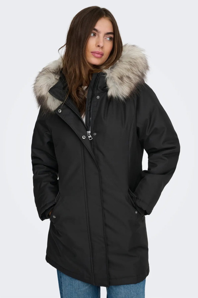 Only Kadın Onlnewkaty Kürk Yaka Kapüşonlu Mont 15300633 Black - Only