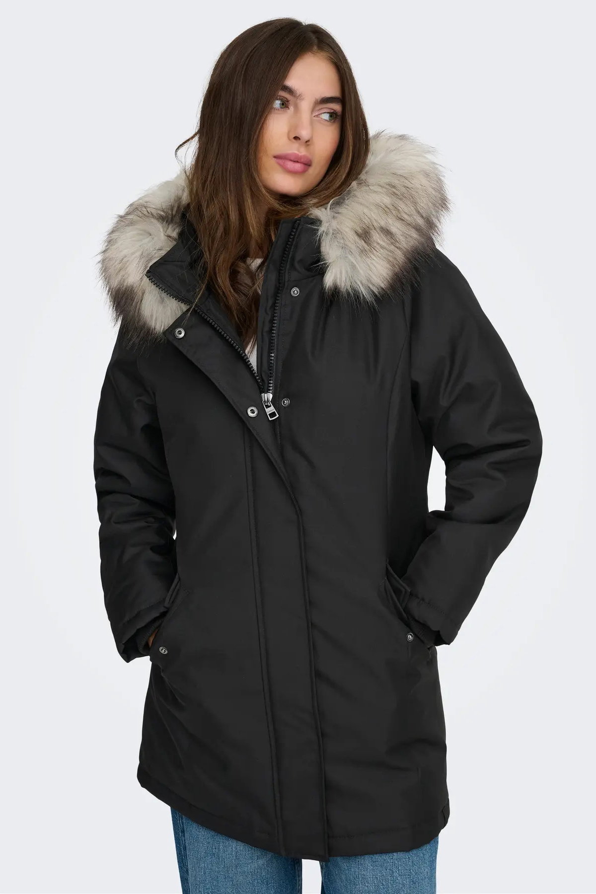 Only Kadın Onlnewkaty Kürk Yaka Kapüşonlu Mont 15300633 Black - 1