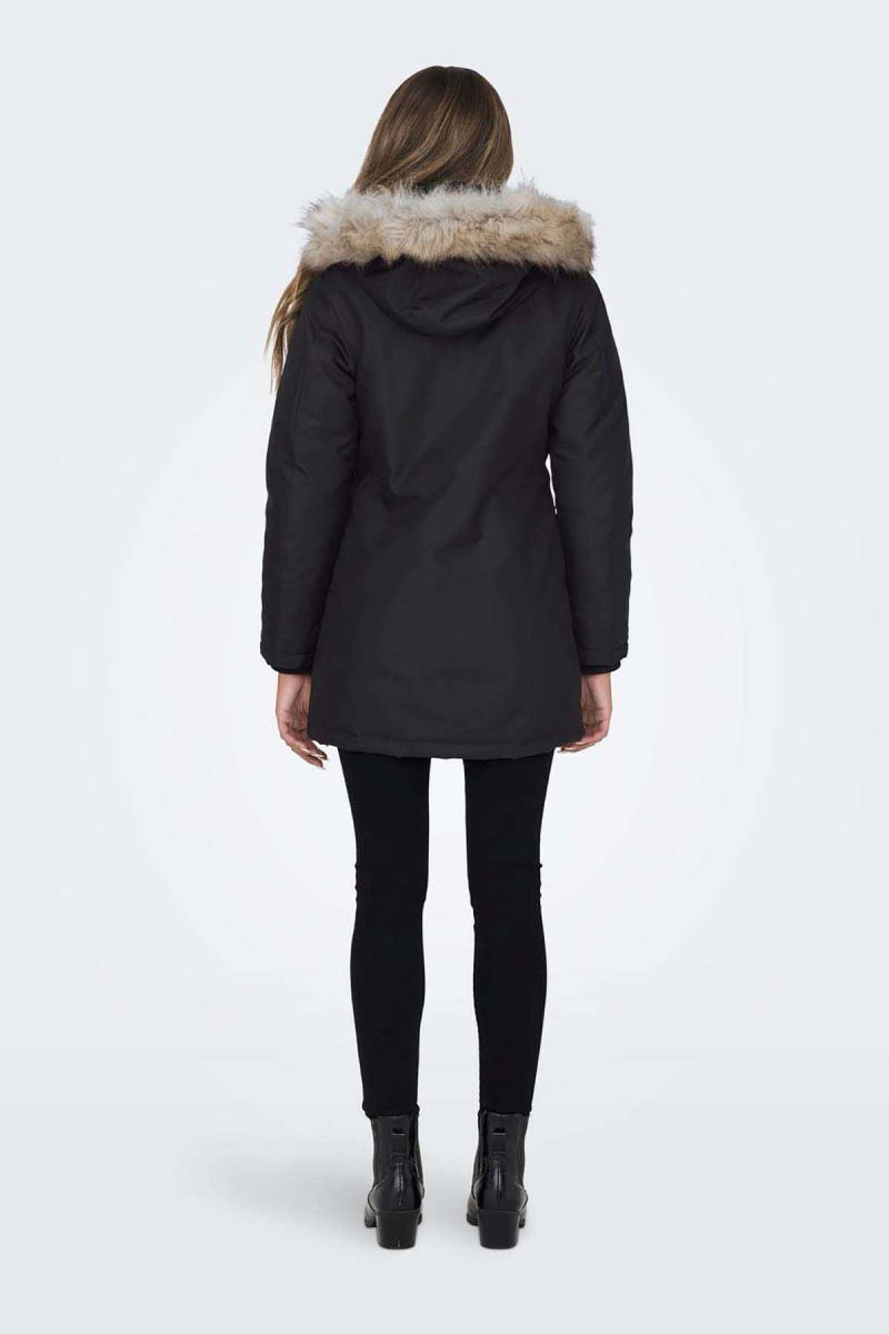 Only Kadın Onlnewkaty Kürk Yaka Kapüşonlu Mont 15300633 Siyah - 5