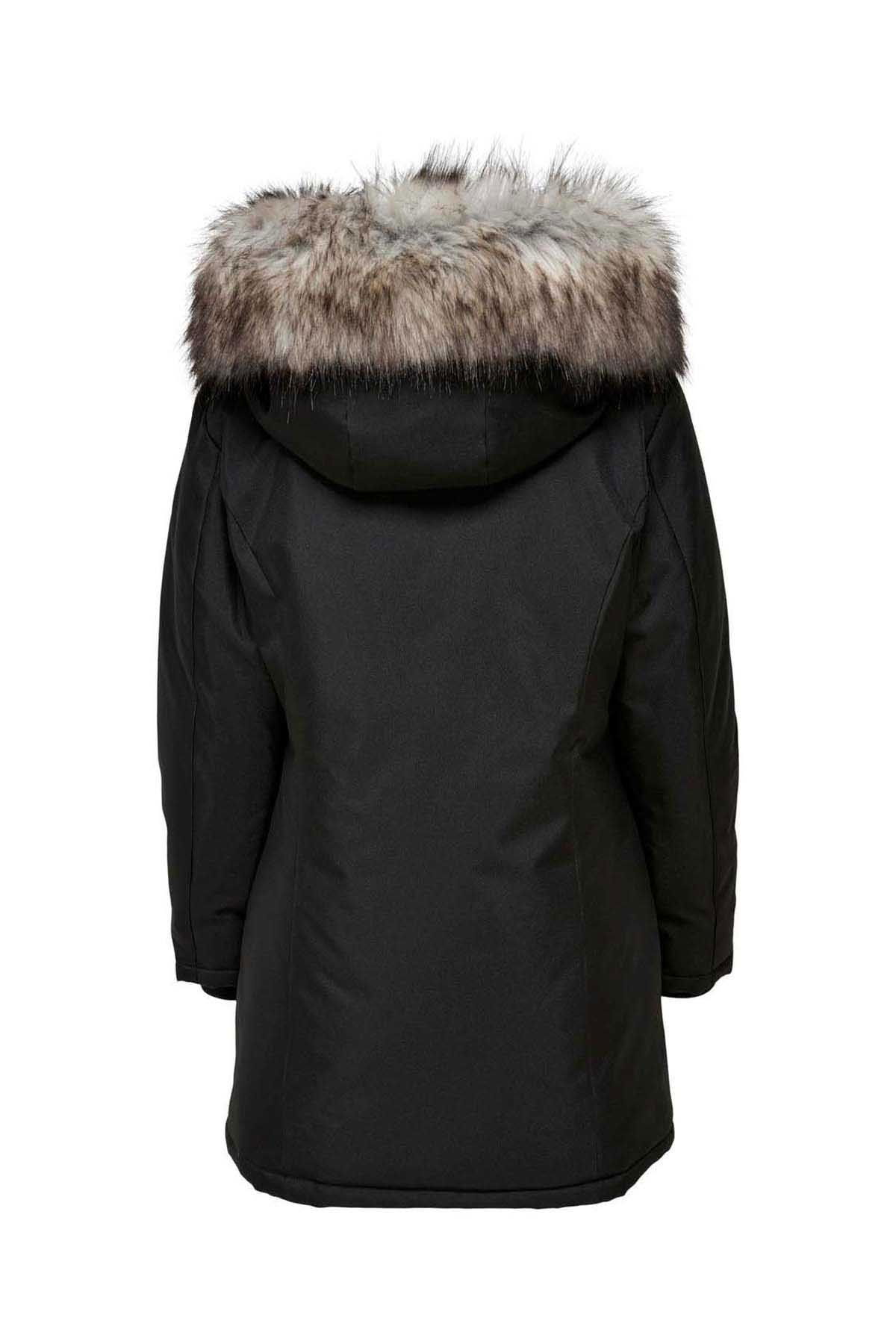 Only Kadın Onlnewkaty Kürk Yaka Kapüşonlu Mont 15300633 Siyah - 7