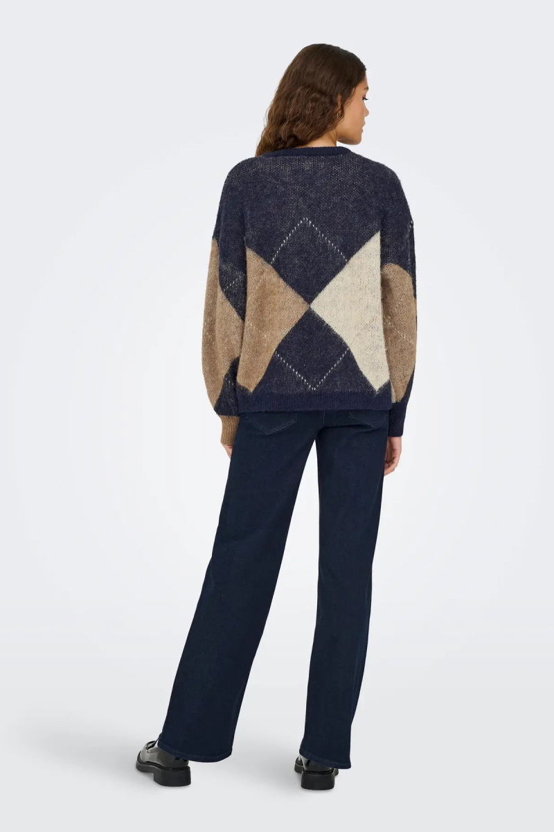 Only Kadın Onlnoeme Desenli Bisiklet Yaka Yünlü Kazak 15353226 Krem - 4