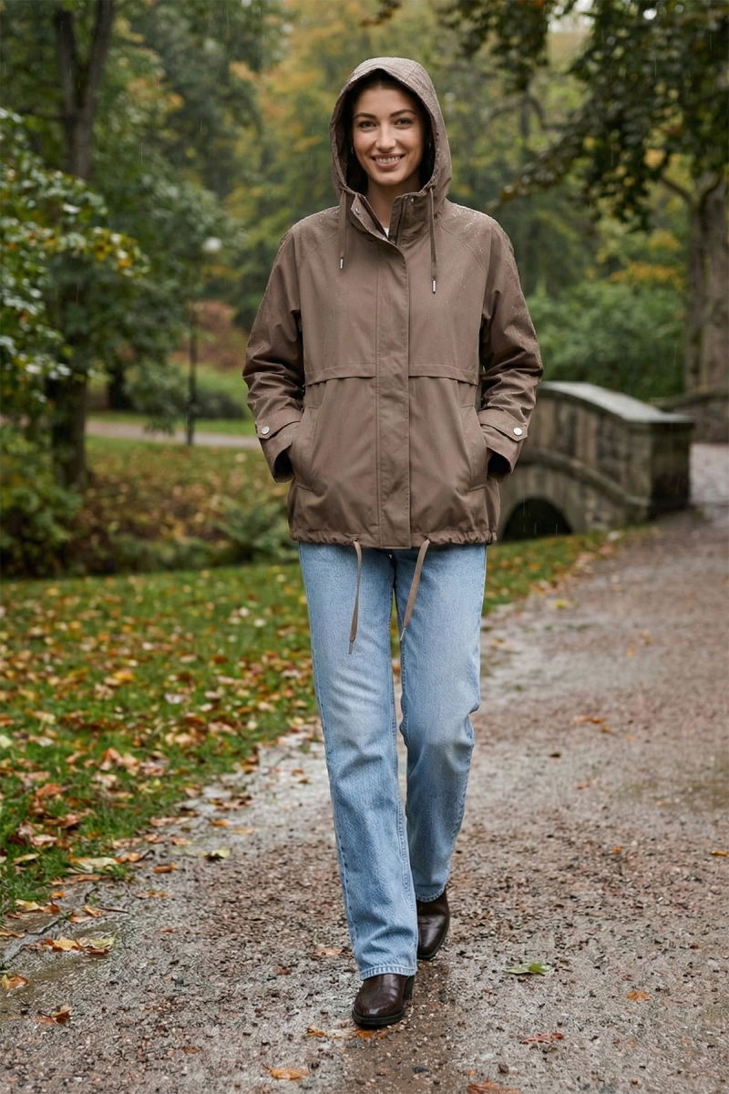 Only Kadın Onlorchıd Kapüşonlu Fermuar ve Çıt Çıtlı Mevsimlik Mont 15367940 Walnut - Only