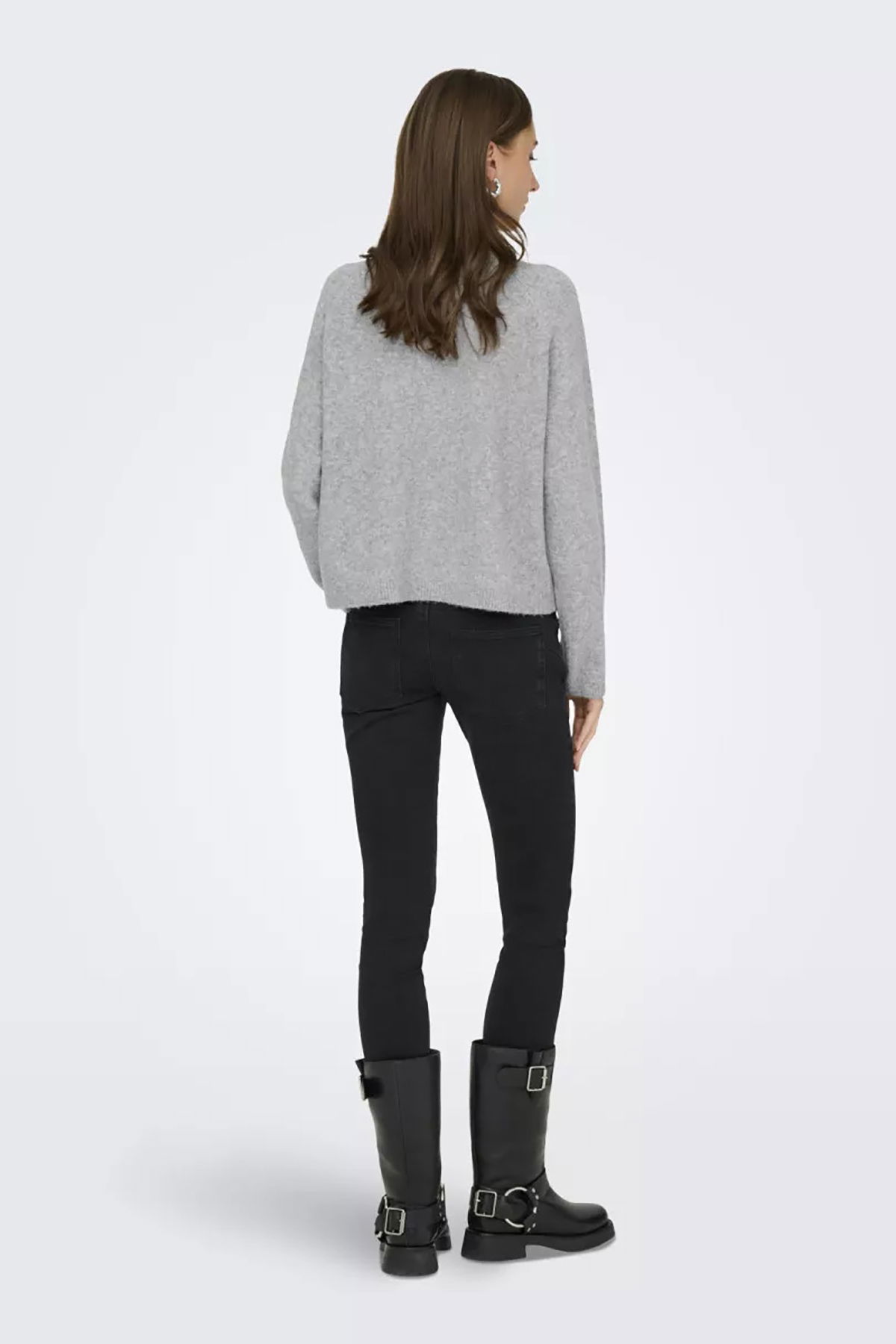 Only Kadın Onlpıemonte Sıfır Yaka Torba Cepli Yünlü Hırka 15344118 Açık Gri - 5