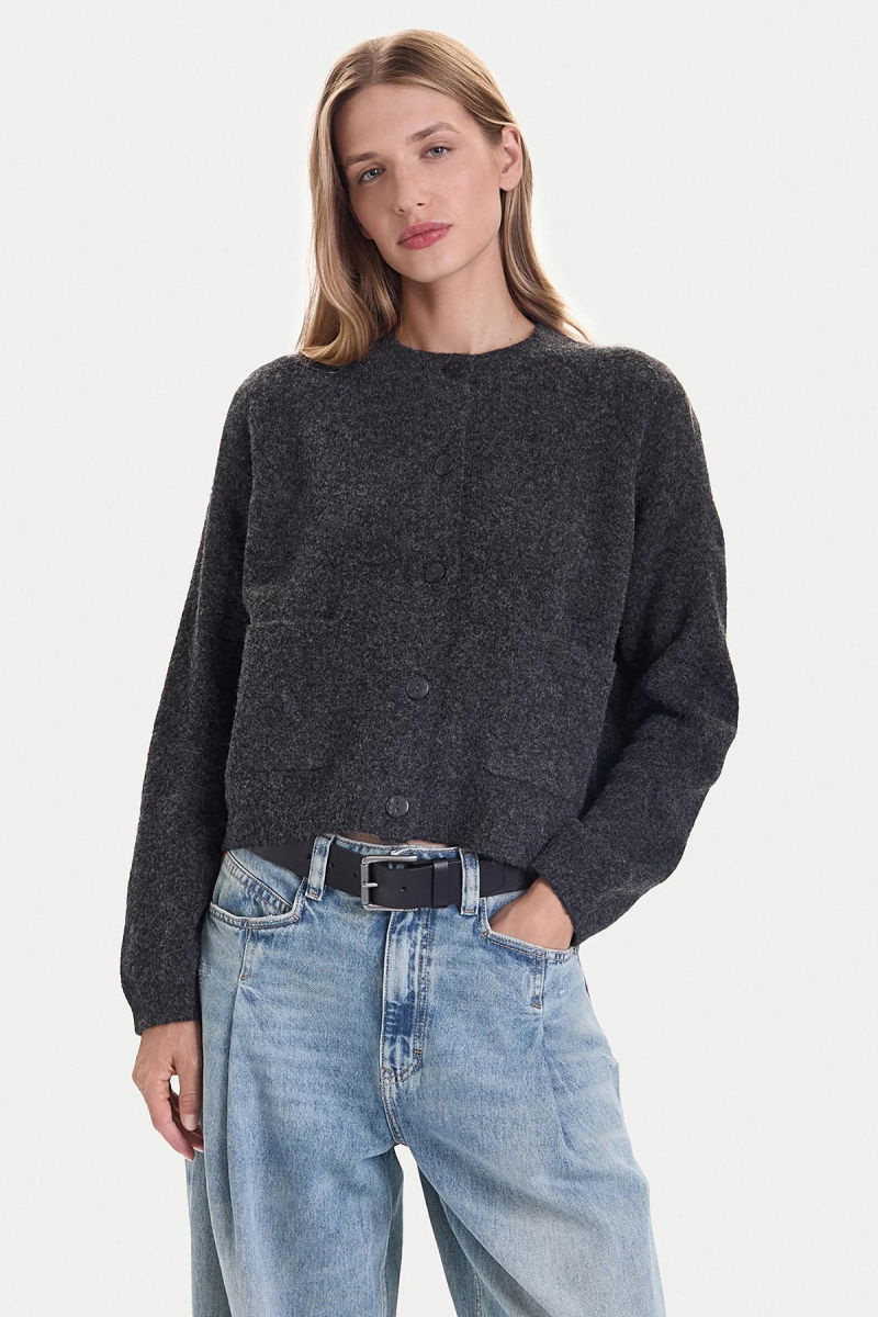 Only Kadın Onlpıemonte Sıfır Yaka Torba Cepli Yünlü Hırka 15344118 Koyu Gri - Only