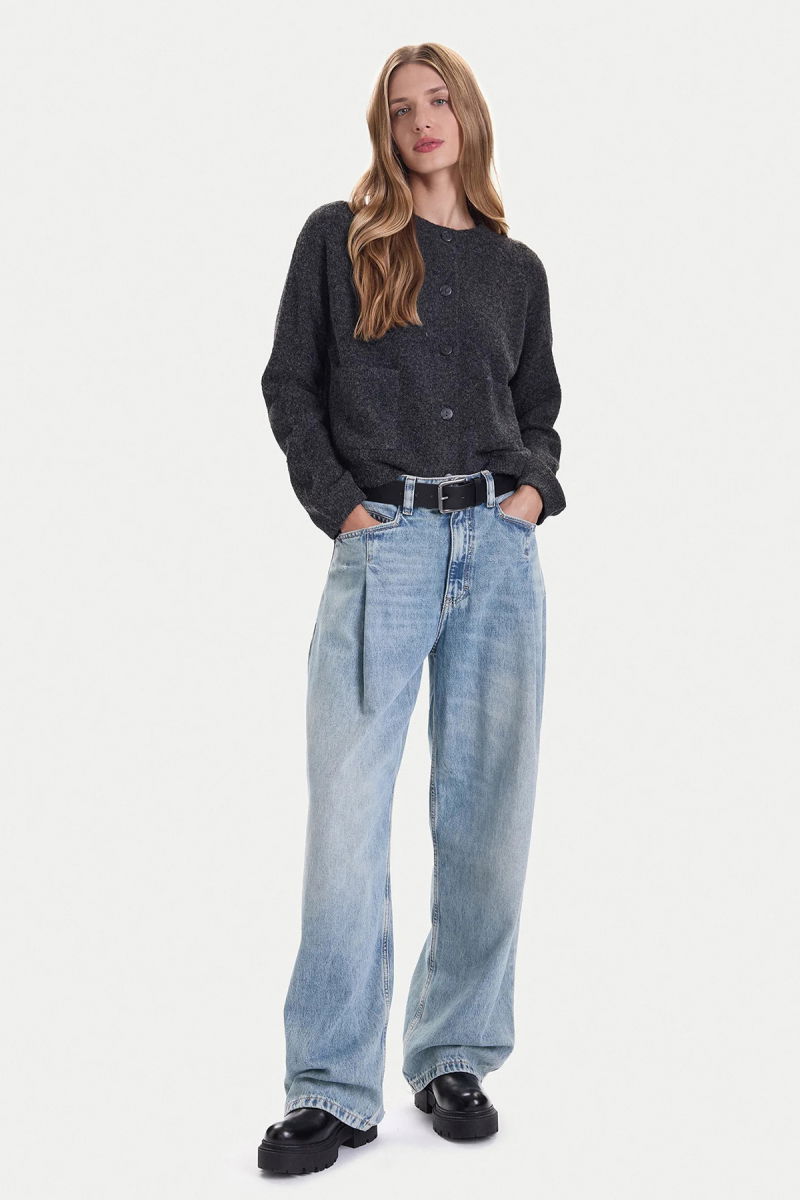 Only Kadın Onlpıemonte Sıfır Yaka Torba Cepli Yünlü Hırka 15344118 Koyu Gri - 2