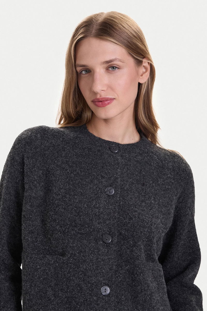 Only Kadın Onlpıemonte Sıfır Yaka Torba Cepli Yünlü Hırka 15344118 Koyu Gri - 3