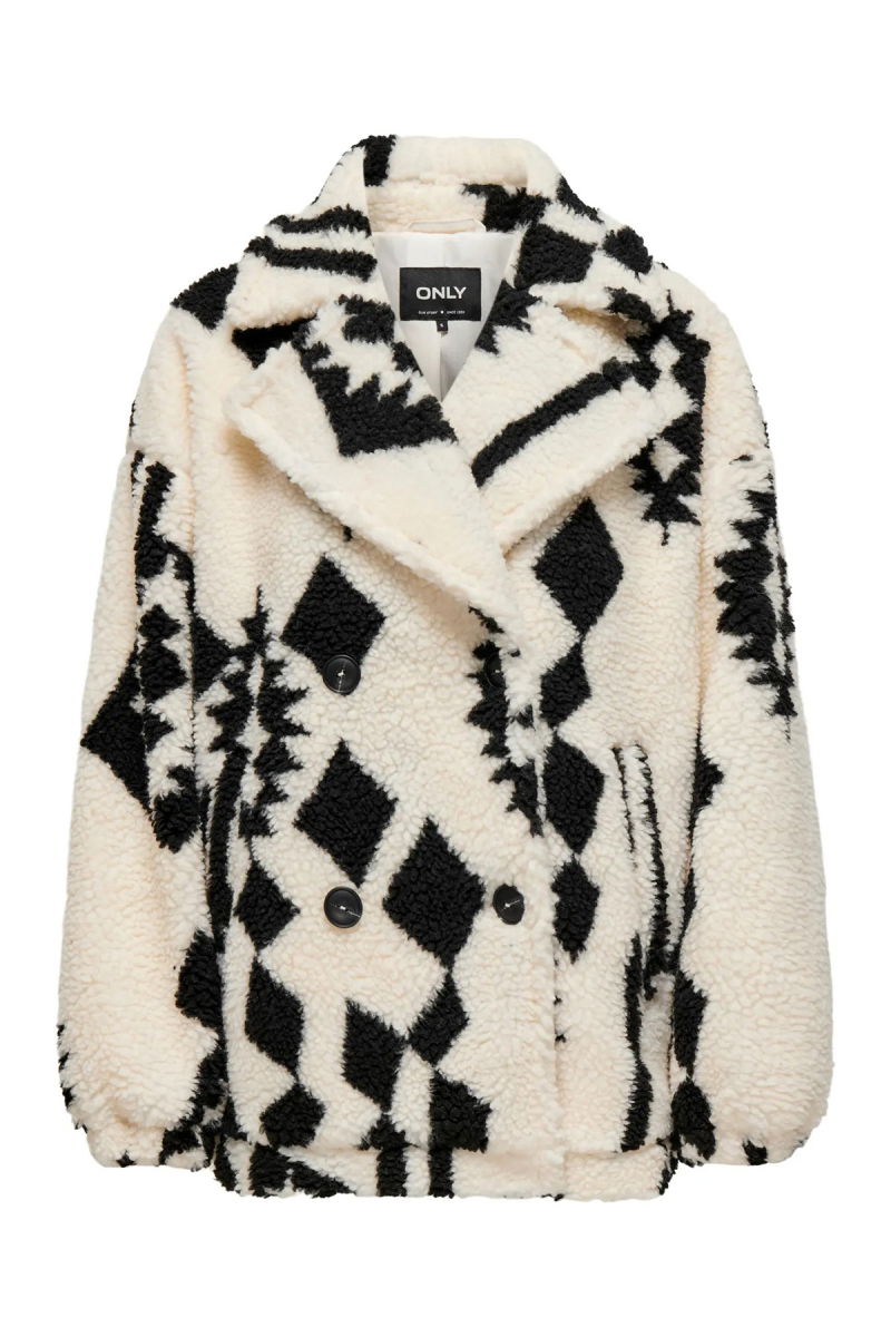 Only Kadın Onlpop Kruvaze Yaka Desenli Teddy Mont 15329909 Ekru - Only