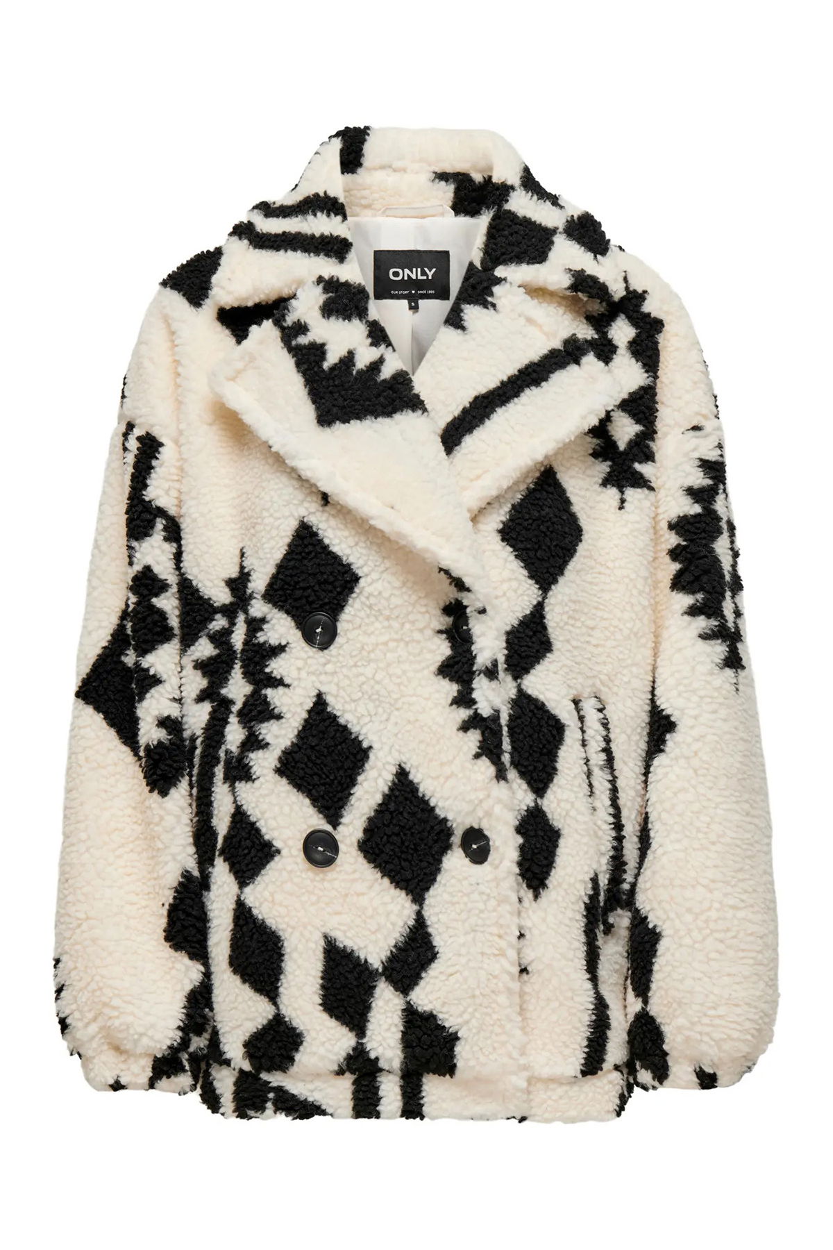 Only Kadın Onlpop Kruvaze Yaka Desenli Teddy Mont 15329909 Ekru - 1