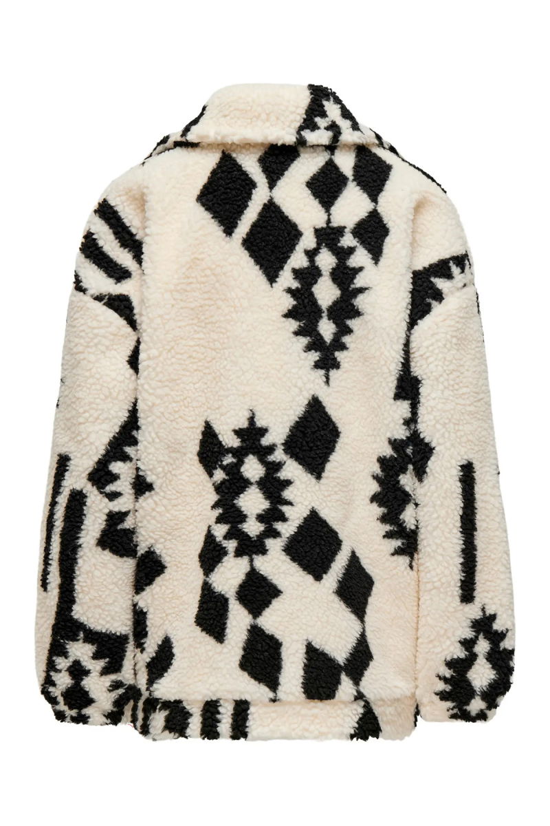 Only Kadın Onlpop Kruvaze Yaka Desenli Teddy Mont 15329909 Ekru - 2