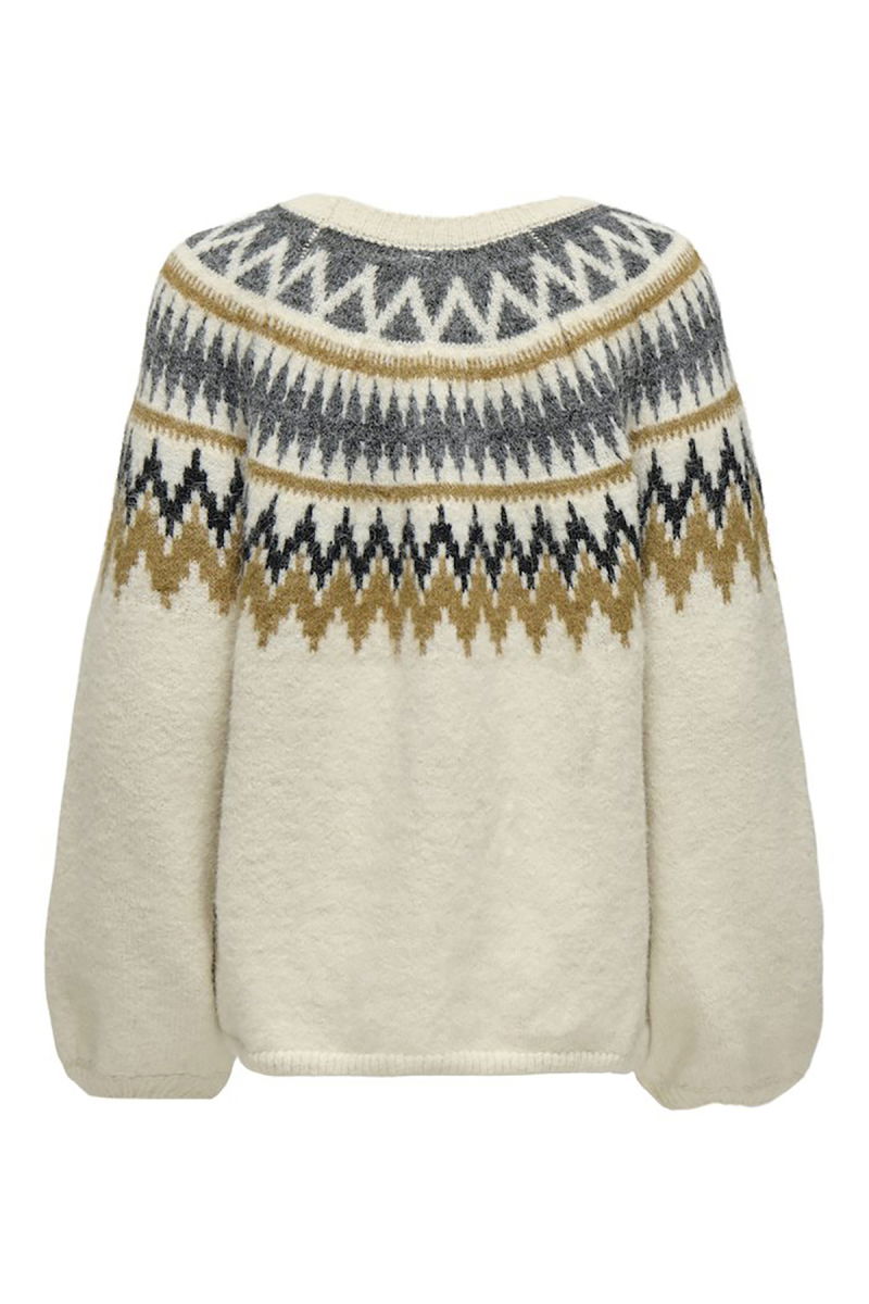 Only Kadın Onlreykja Desenli Sıfır Yaka Yünlü Kazak 15353221 Ekru - 2