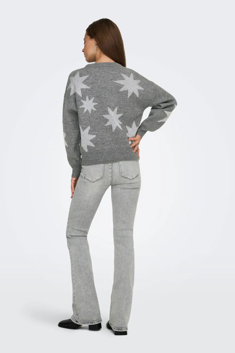 Only Kadın Onlrosıe Yıldız Desenli Bisiklet Yaka Örme Kazak 15328250 Gri - 5