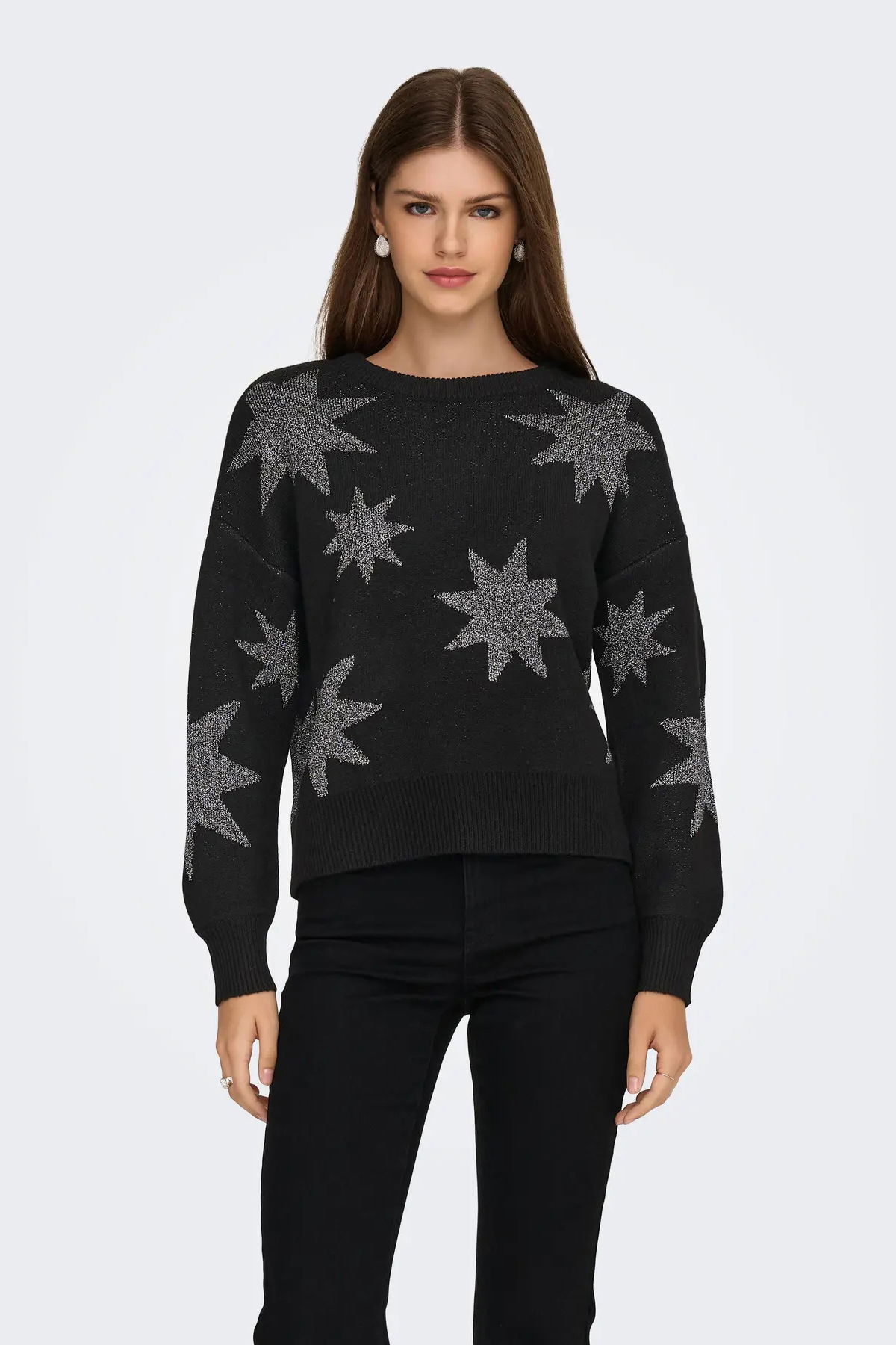 Only Kadın Onlrosıe Yıldız Desenli Bisiklet Yaka Örme Kazak 15328250 Siyah - 1
