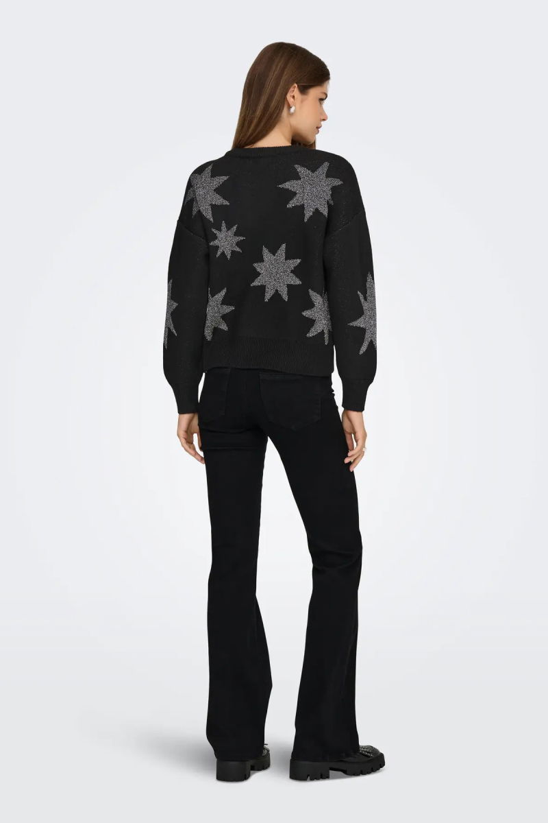 Only Kadın Onlrosıe Yıldız Desenli Bisiklet Yaka Örme Kazak 15328250 Siyah - 5