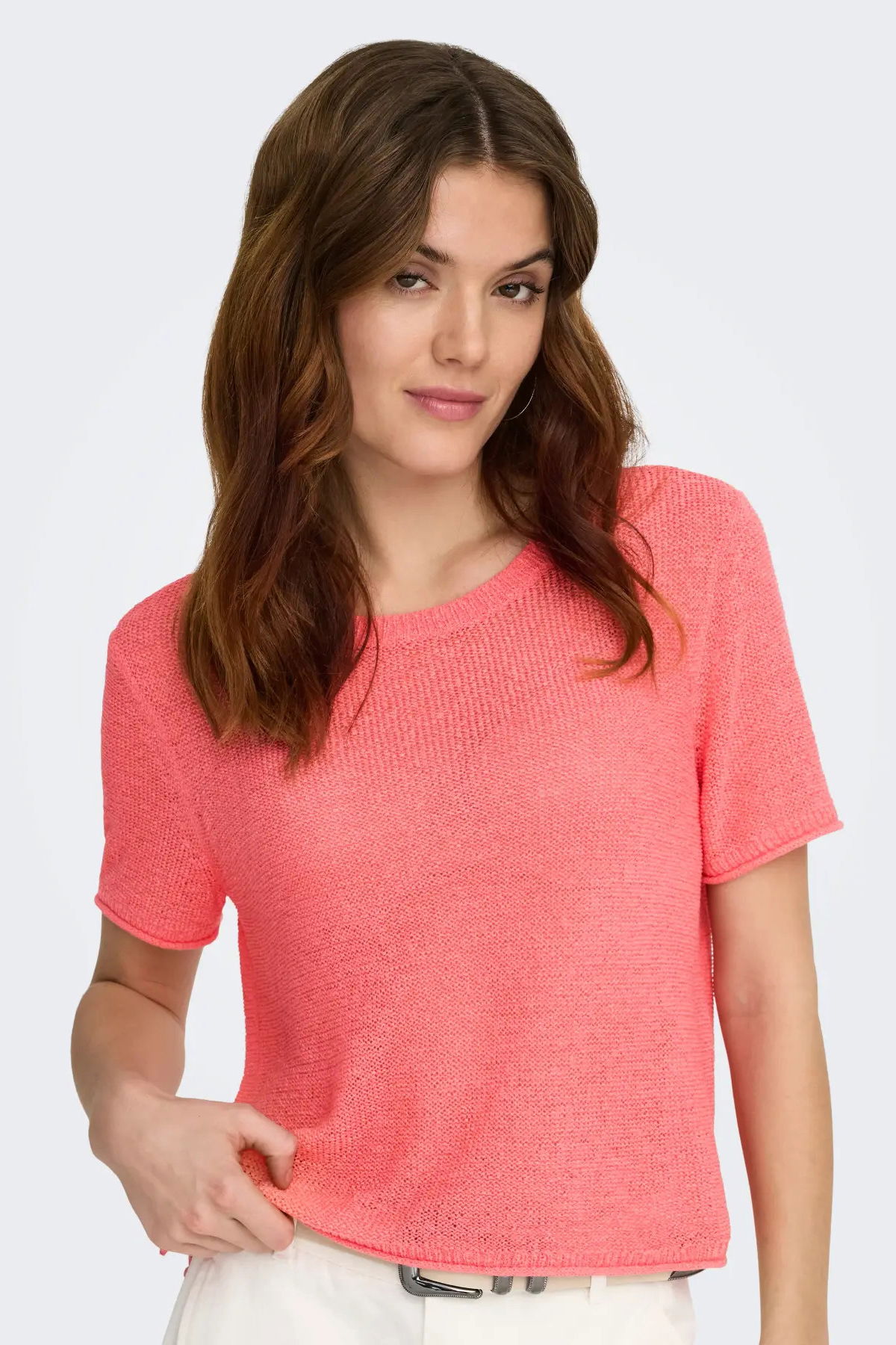 Only Kadın Onlsunny Kısa Kollu Triko Bluz 15254282 Sugar Coral - 3
