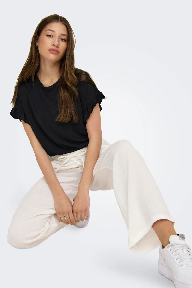 Only Kadın Onlthyra Belden Bağlamalı Rahat Kalıp %100 Pamuk Pantolon 15296375 Beyaz 