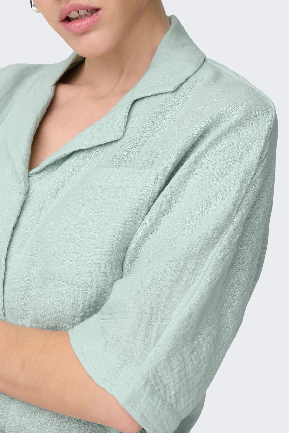 Only Kadın Onlthyra Truvakar Kol %100 Pamuk Gömlek 15267839 Mint - 2