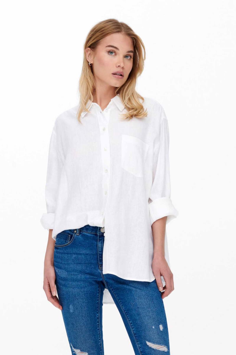 Only Kadın Onltokyo Cep Detaylı Keten Gömlek 15259585 Ekru - Only
